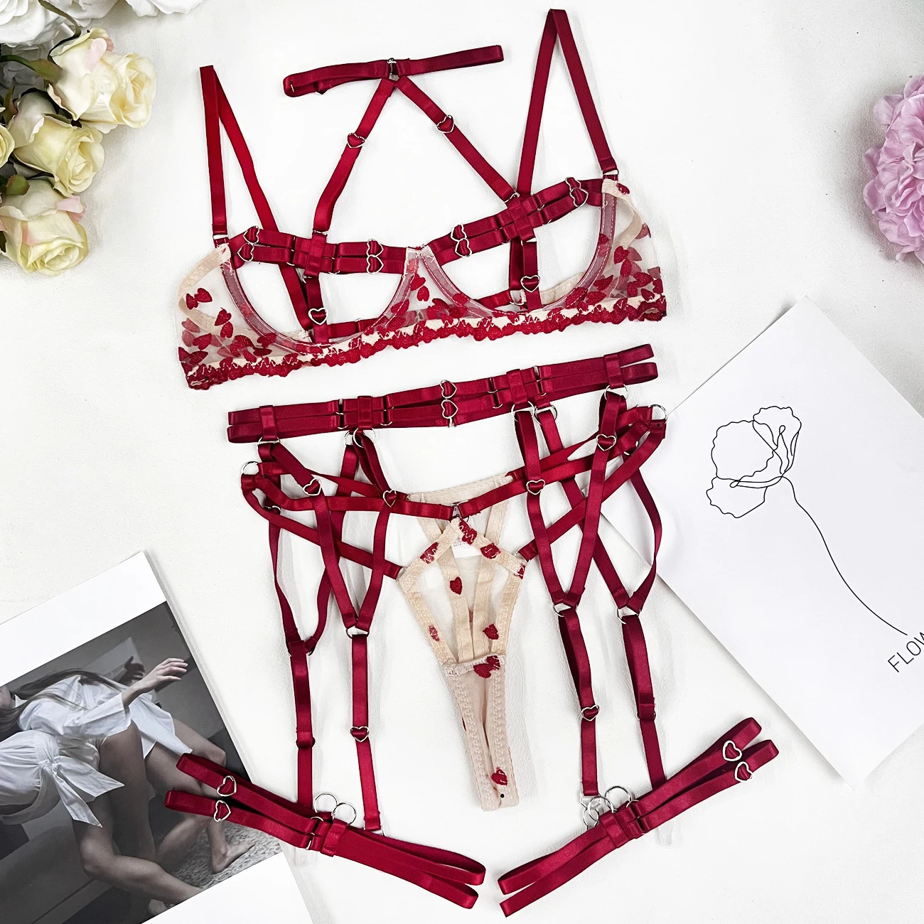 Ensemble Sexy Ouvert Rouge – Image 2