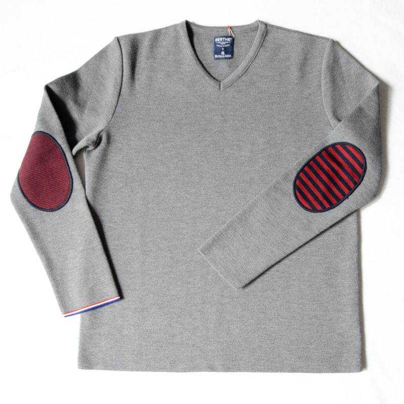 Pull Royal Mer Uni Col V Gris Chiné – BERT CR – Image 3