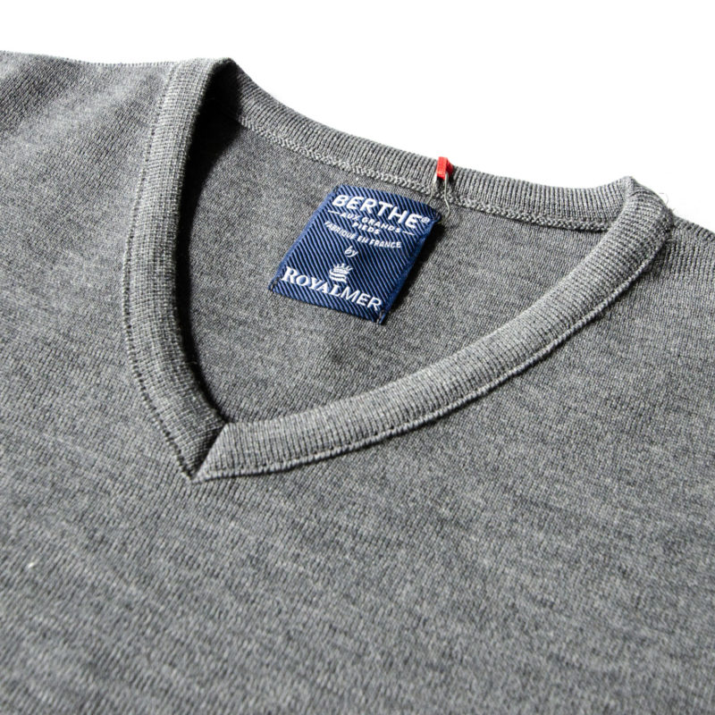 Pull Royal Mer Uni Col V Gris Chiné – BERT CR – Image 4