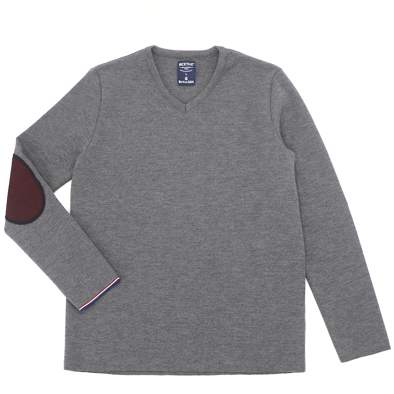 Pull Royal Mer Uni Col V Gris Chiné – BERT CR – Image 2