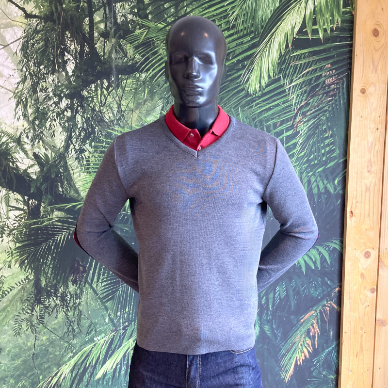 Pull Royal Mer Uni Col V Gris Chiné – BERT CR