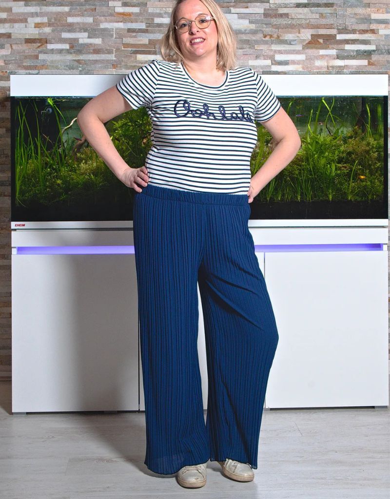 Pantalon plissé fluide marine