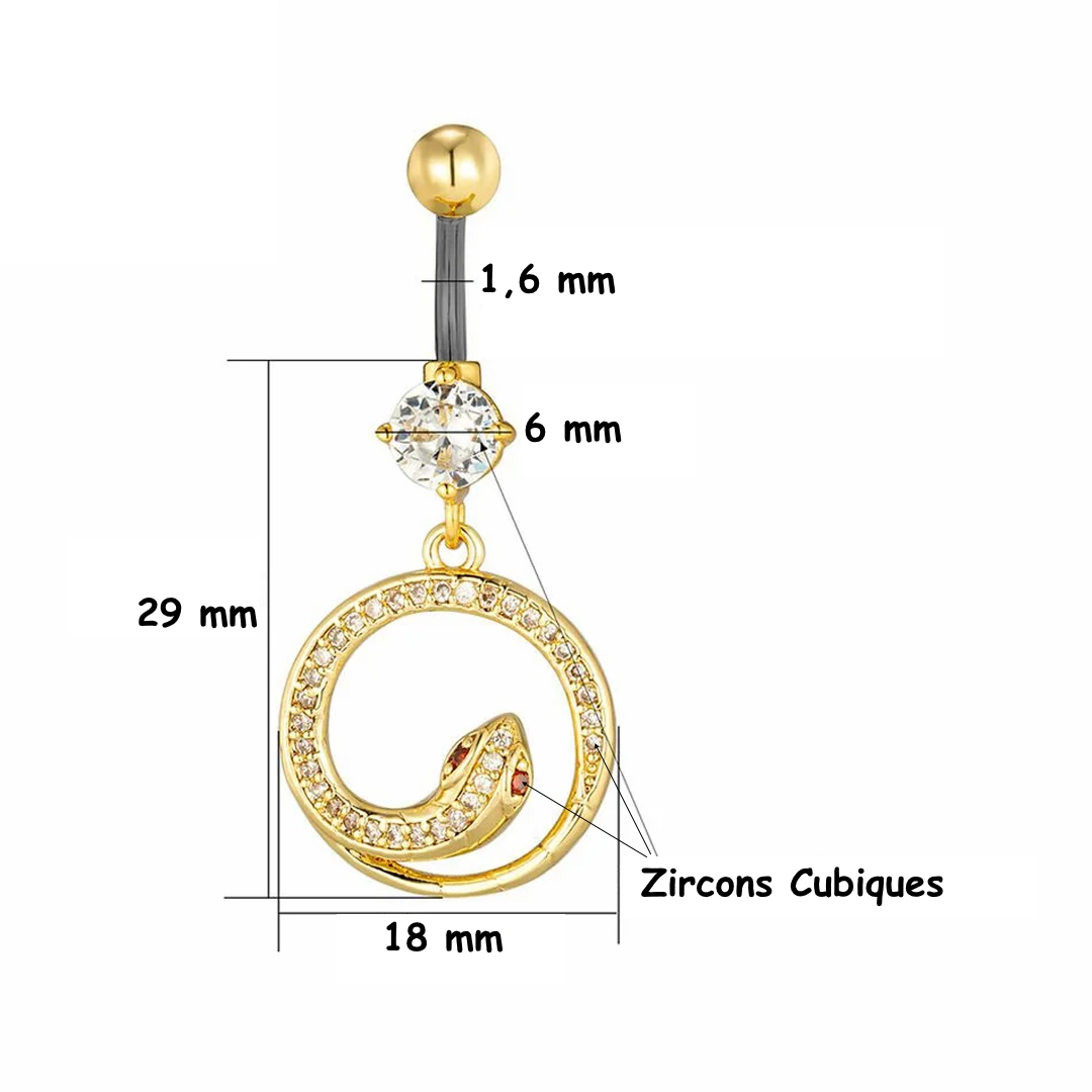 Piercing Nombril Serpent Doré en Cercle et Zircons Rouges – Image 5