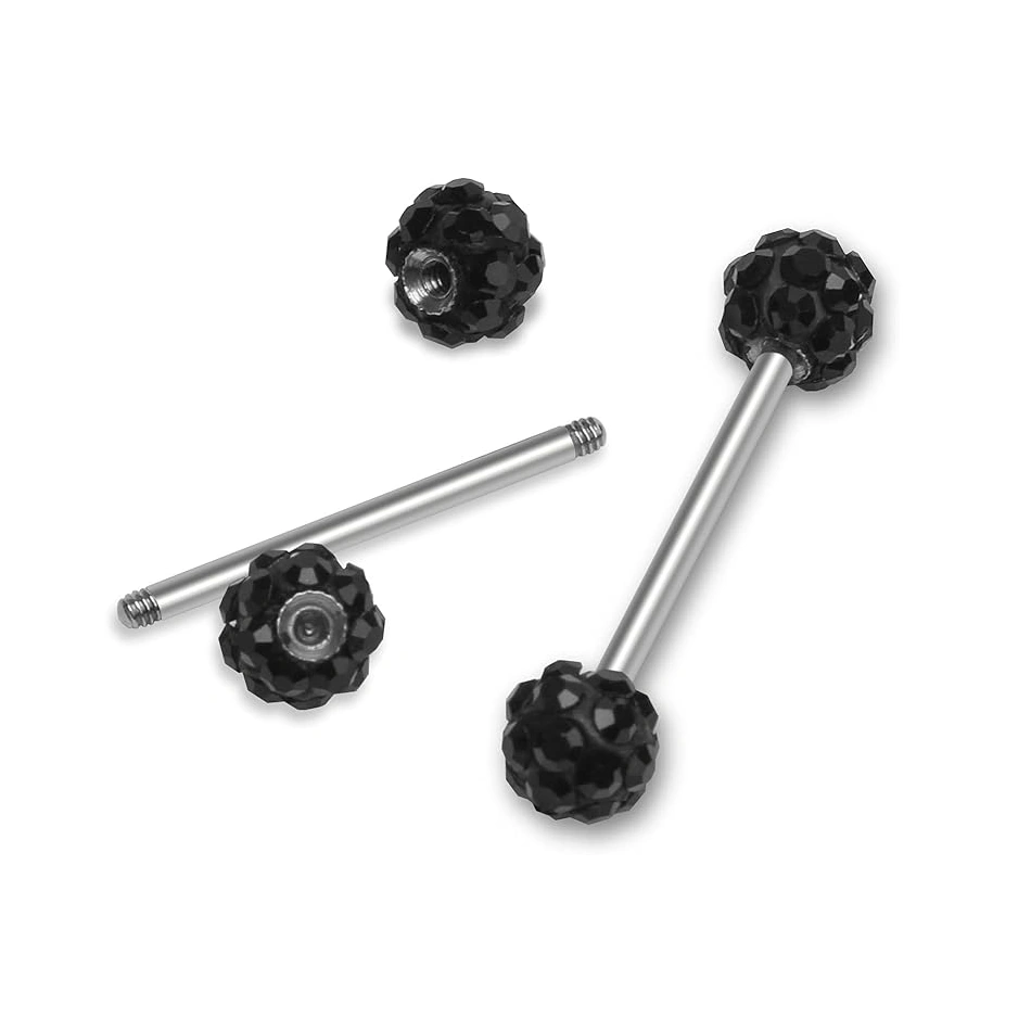 Piercing langue Barbell en acier à boules facettées – Image 2