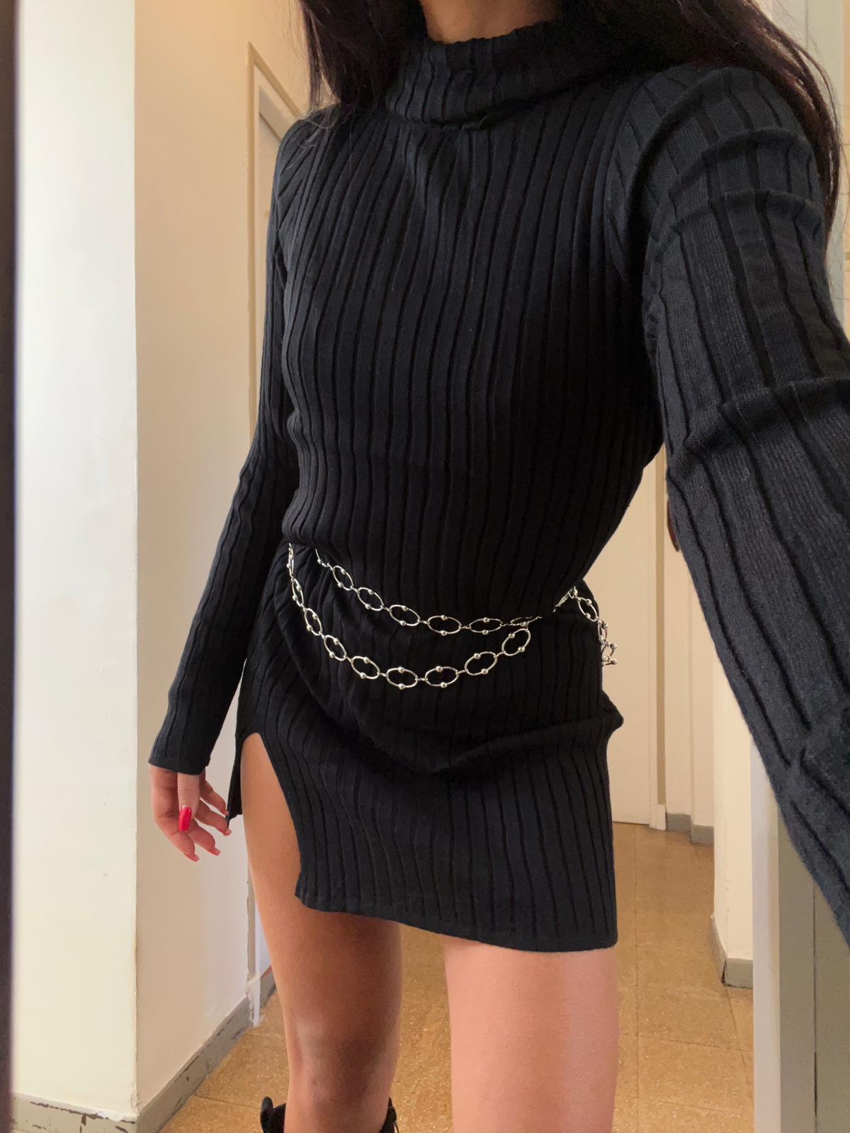 Robe courte en maille côtelée avec fente KOURTNEY (Team petite) – Image 2