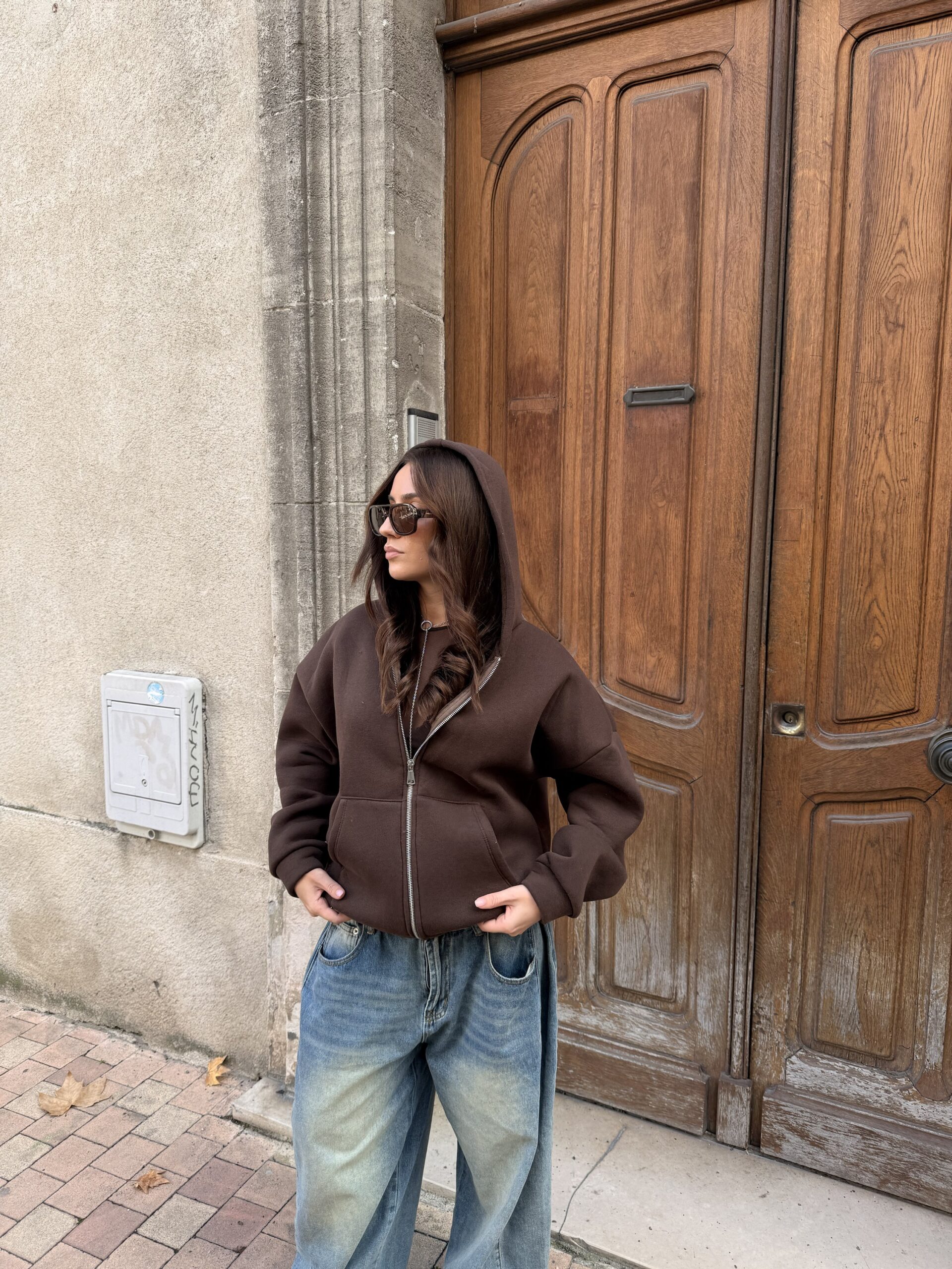 Sweat à capuche zippé oversize molletonnée ALEXIS (plusieurs coloris) – Image 3