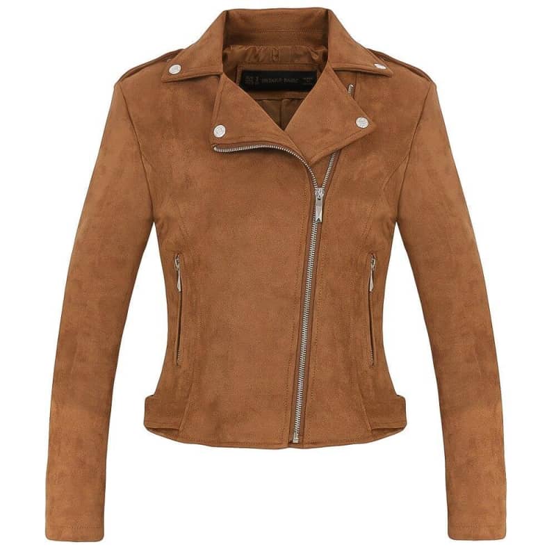 Veste biker femme camel